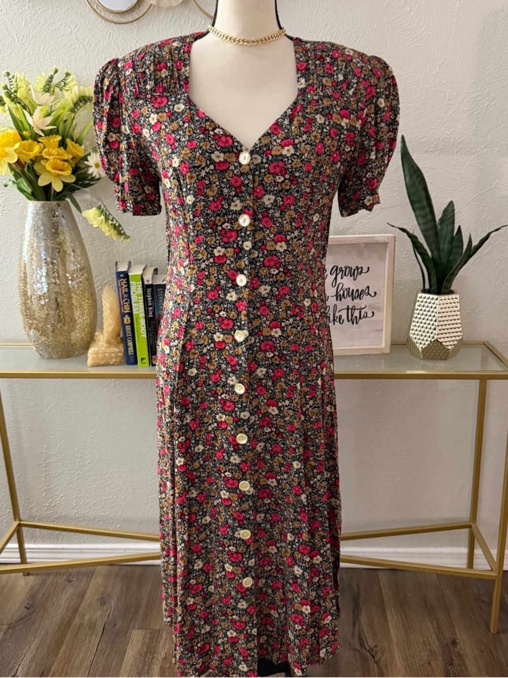 Vintage Floral Midi Dress by Caroline Wells Collection